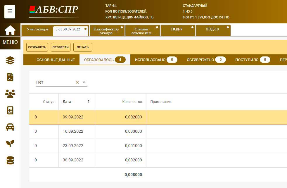 Учёт отходов производства по форме ПОД-9 и ПОД-10 в электронном виде (Документ первичного учета отходов)