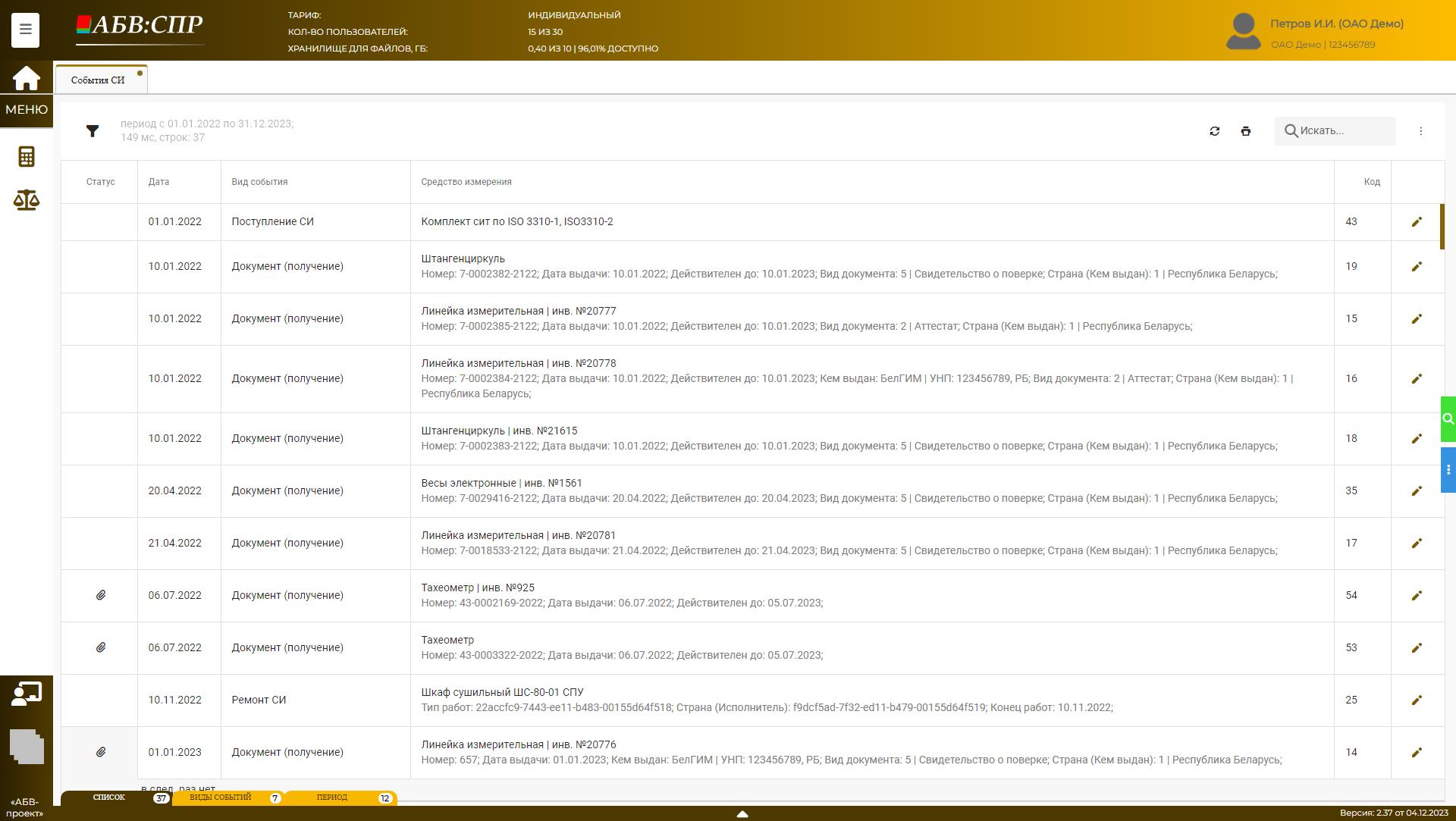 Отчёт «События СИ»